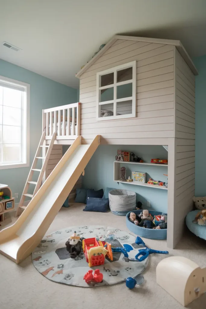 Slide-In Loft Bed with Play Area
