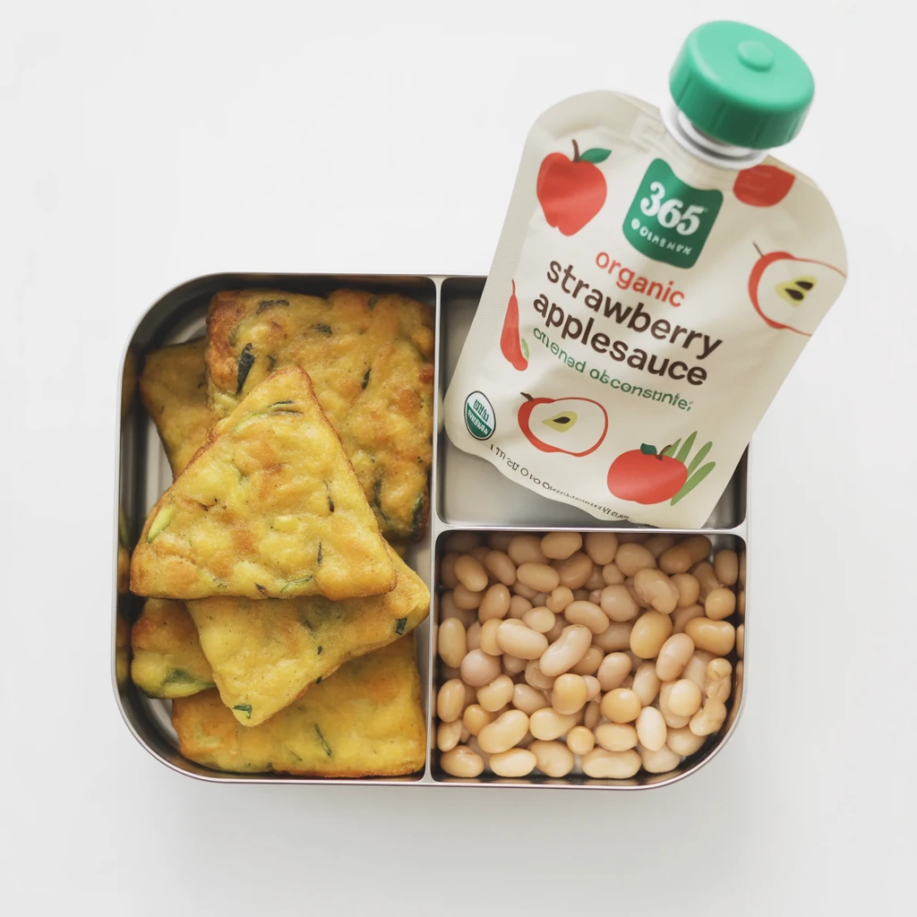 Zucchini Corn Fritters with White Beans and Applesauce
