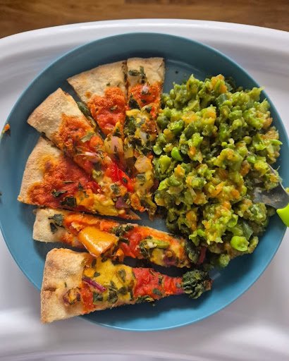 Veggie-Packed Pizza Slices with Mashed Green Goodness