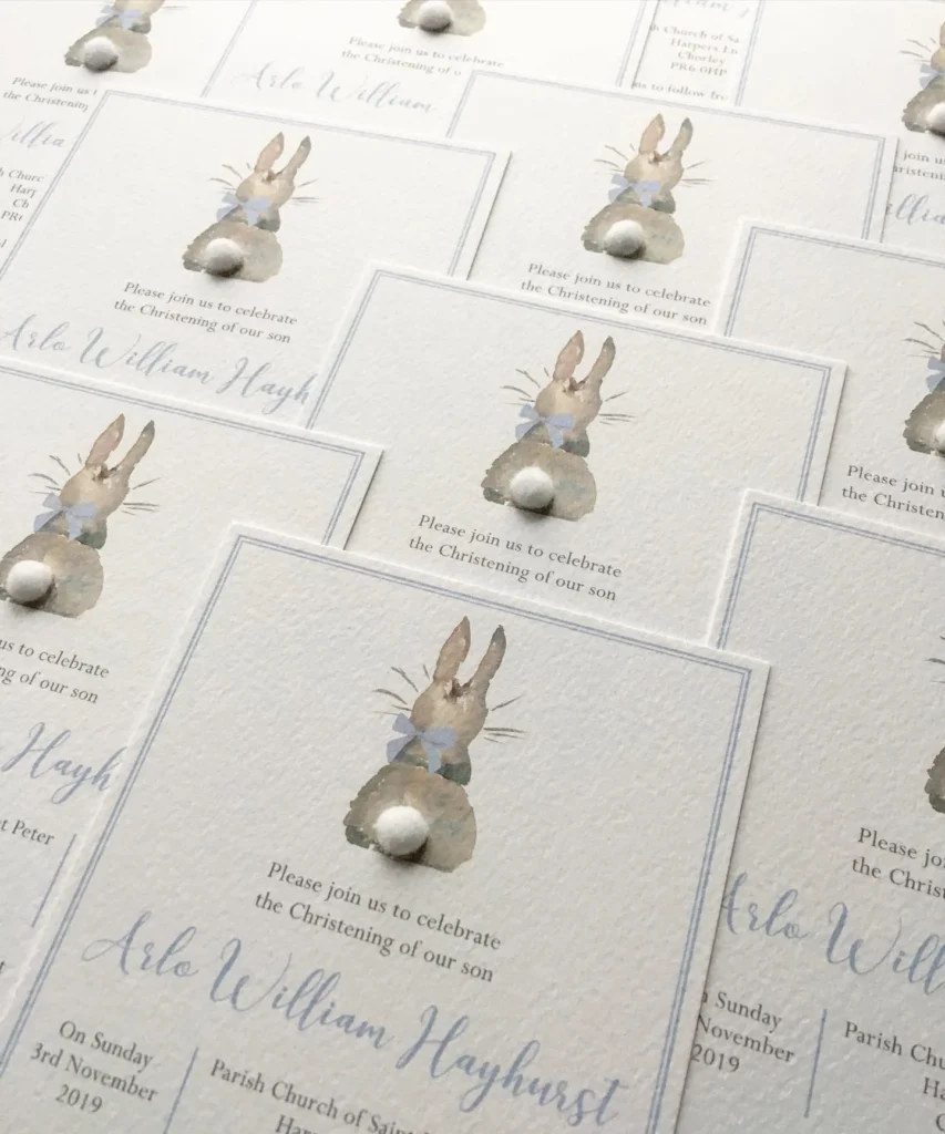 Watercolor Bunny Christening Invitation