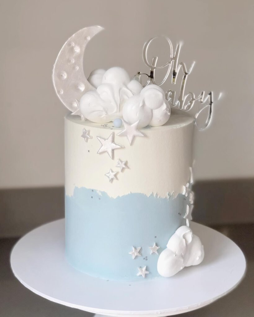 A Blue Ombre Cake Under a Moonlit Sky