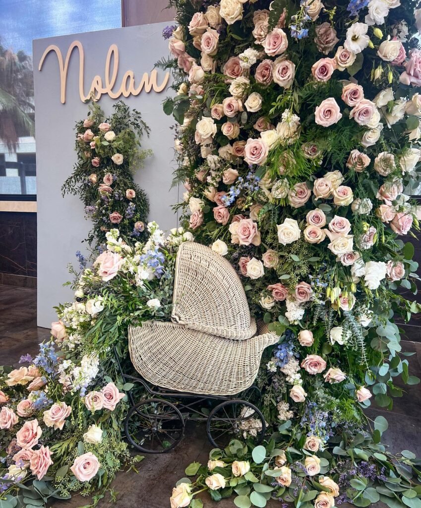 A Floral Baby Carriage Display