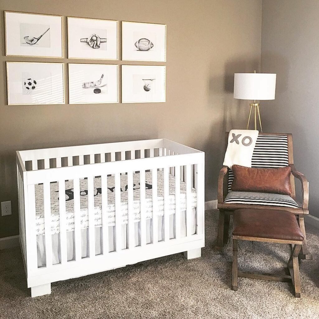 Clean and Classic: A Subtly Vintage Sports Inspired Space Nursery