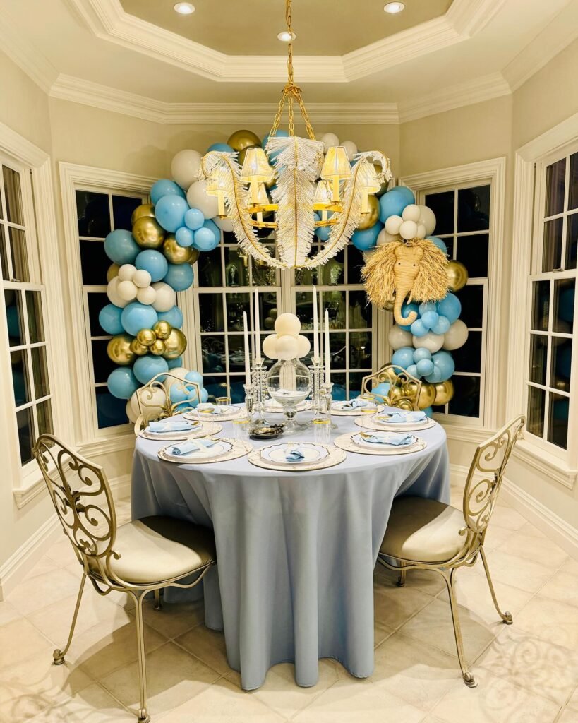 An Elephant Parade of Blue, White, and Gold