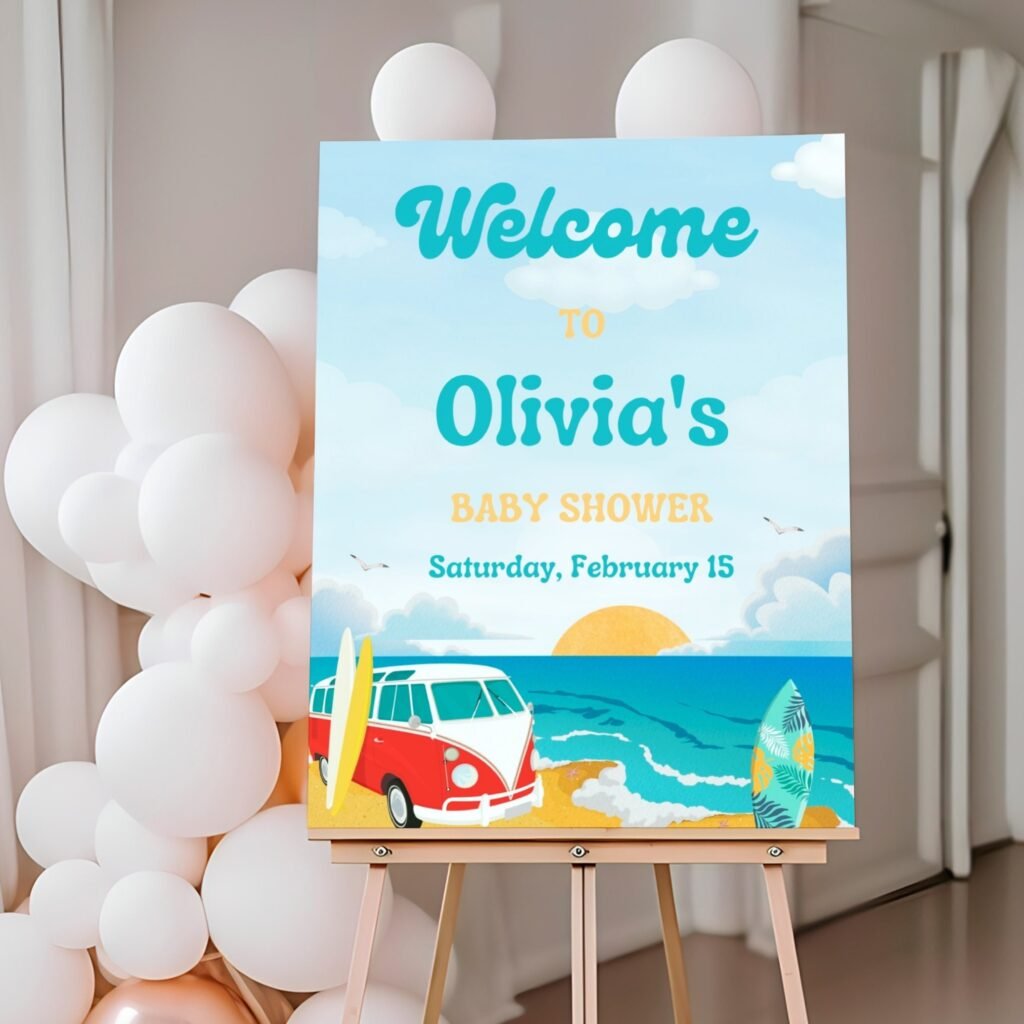 .Beach Vibes Beckon! A Cheerful Welcome Sign for Olivia's Baby Shower