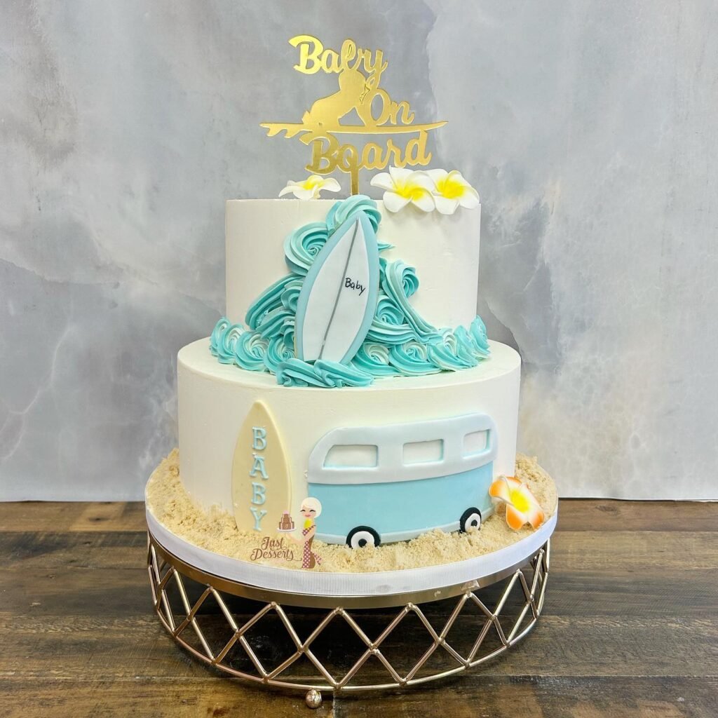 .Sweet Swells of Joy! A Stunning Surf and Sand Themed Baby Shower Cake