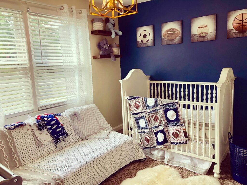 .Bold Blue and Vintage Sports Gallery Nursery