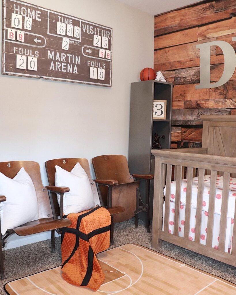 Courtside Comfort: A Vintage Basketball Nursery