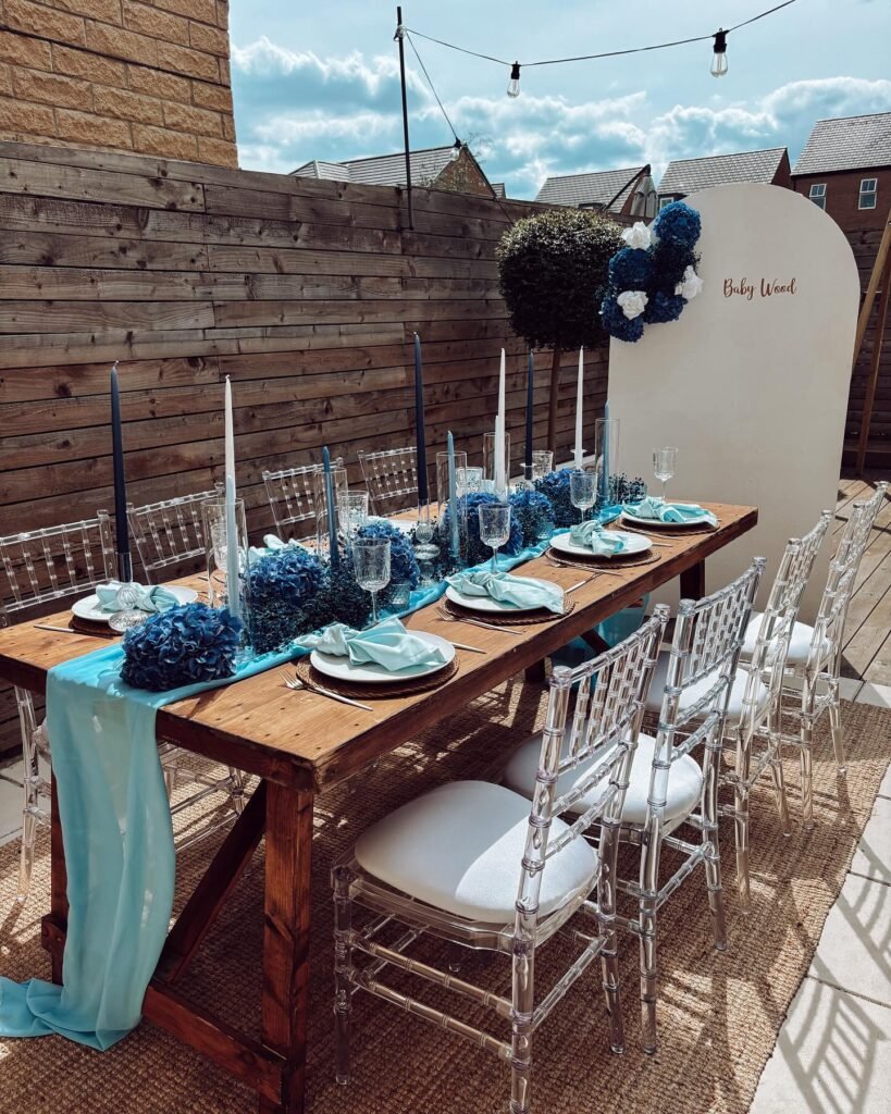 Rustic Charm Meets Elegant Blues: An Outdoor Woodland Shower