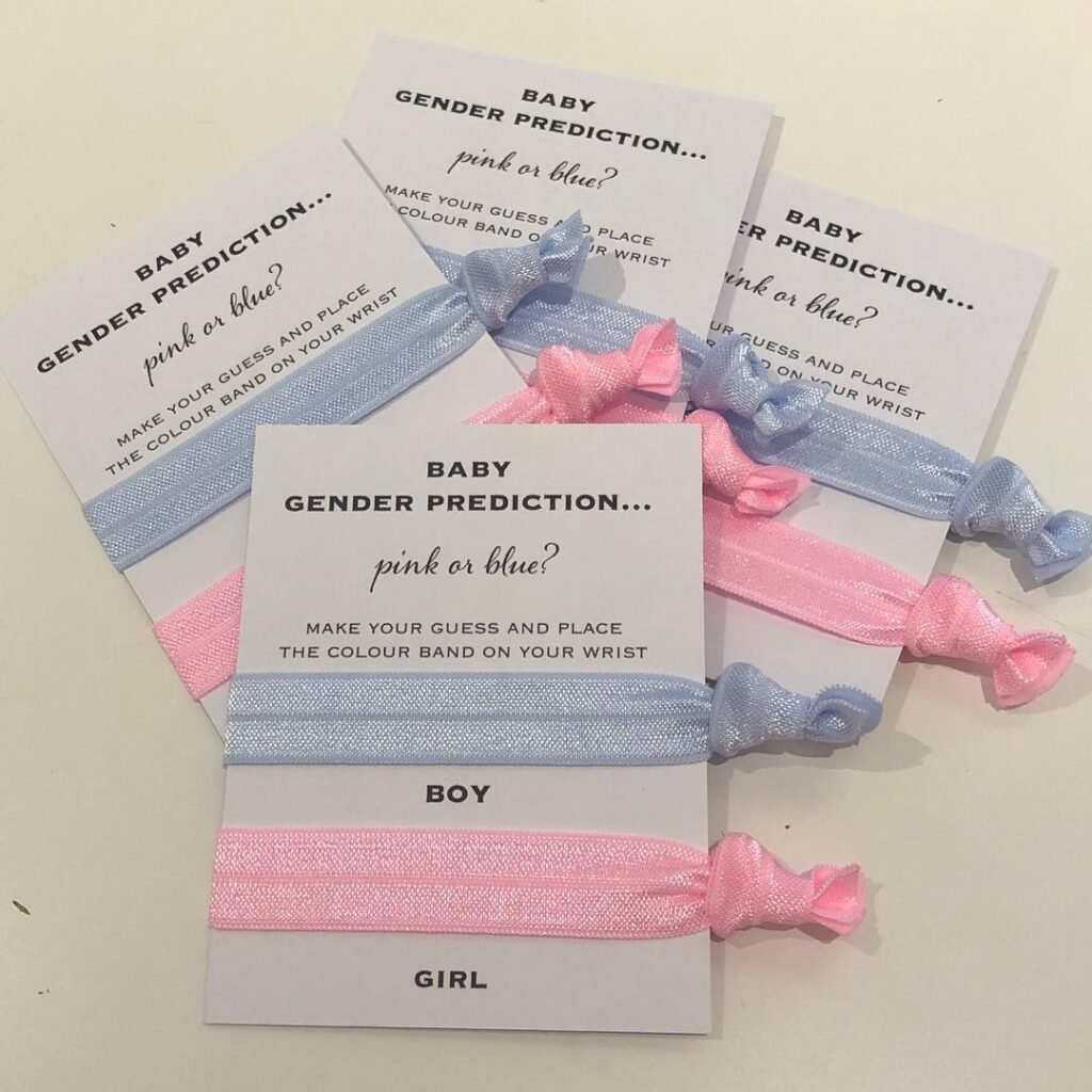 Guess the Gender: Fun and Interactive Hair Tie Favors
Text: Add a playful element to your baby shower with these adorable hair tie favors! Guests can choose a pink or blue hair tie to represent their gender prediction. These cute and practical favors add a fun, interactive touch to your celebration and serve as a memorable keepsake for your guests.